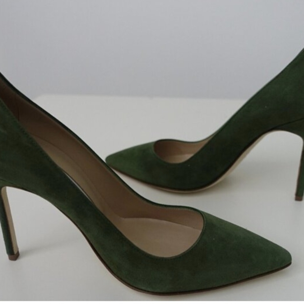 Manolo Blahnik Dark Green Suede Pointed-Toe Pumps